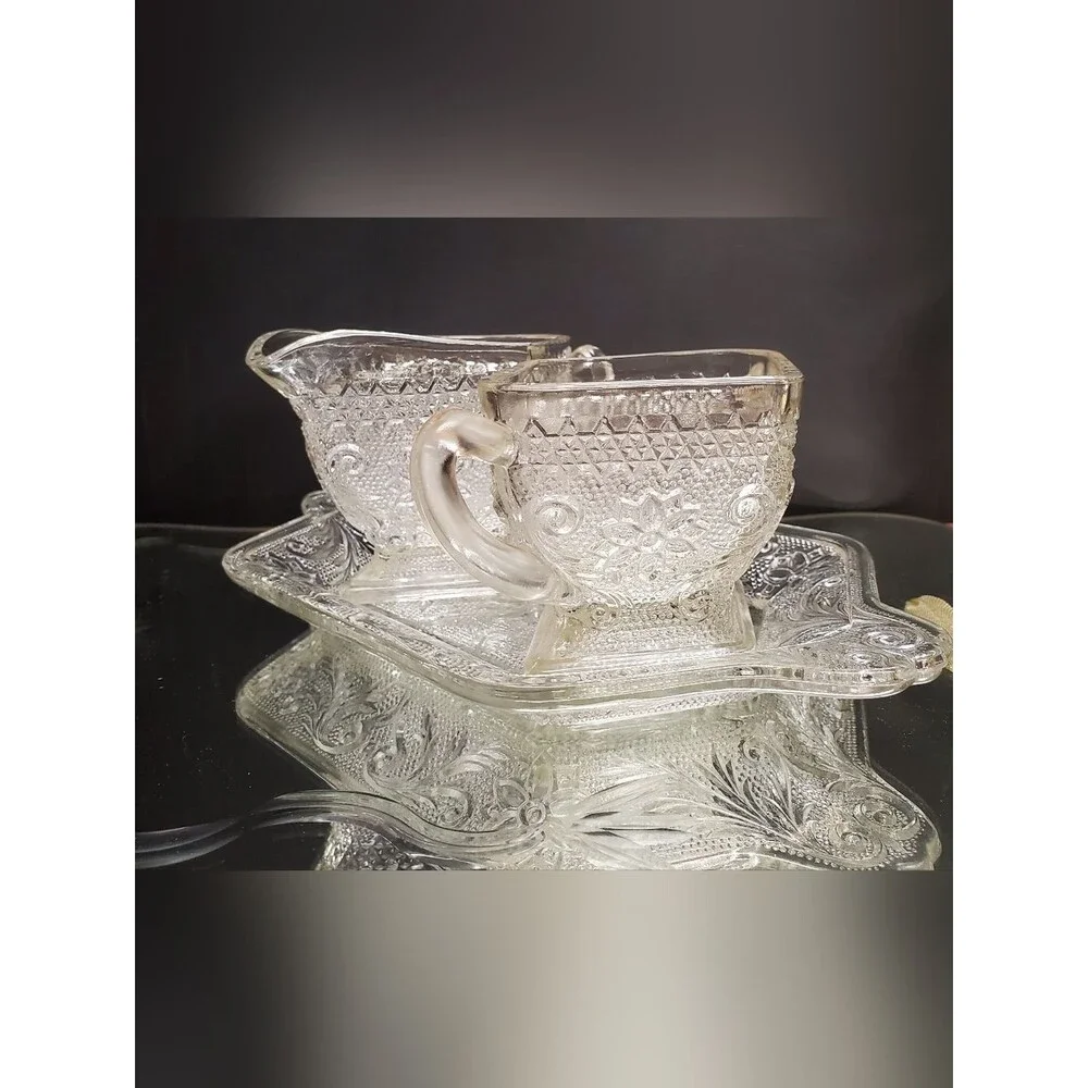 Vintage Indiana Glass Tiara Sandwich Pattern Serving Tray Set